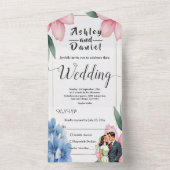 Waterverf Bloemenbruid en bruidegom Zomerbruiloft All In One Uitnodiging (Binnen)