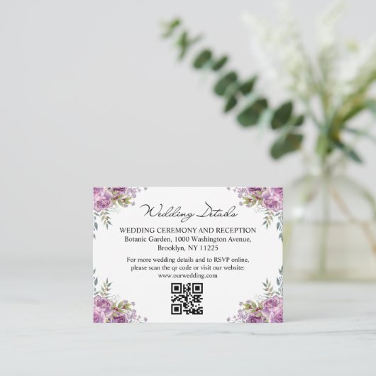waterverf bloemenbruiloft details RSVP QR code Informatiekaartje (Staand voorkant)
