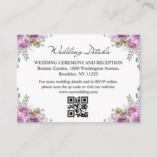 waterverf bloemenbruiloft details RSVP QR code Informatiekaartje (Voorkant)