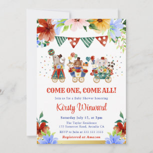 Waterverf Bloemencircusdieren Baby Shower Kaart