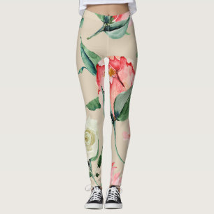 waterverf Bloemencrème actief-draag Leggings