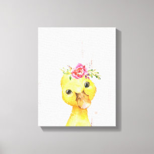 Waterverf Bloemendecoratie Eend Farmhouse Stijl Ku Canvas Afdruk