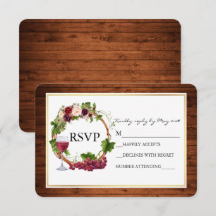 Waterverf Bloemendruiven Krans Houten Bruiloft RSVP Kaartje