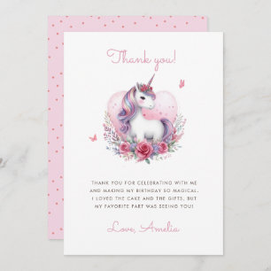 Waterverf Bloemeneenhoorn Magisch Verjaardagsfeest Bedankkaart