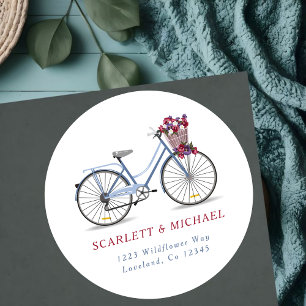 Waterverf Bloemenfiets We hebben nieuw adres verpl Ronde Sticker