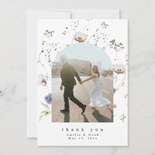 Waterverf Bloemenfoto Bruiloft Dank u kaart (Voorkant)