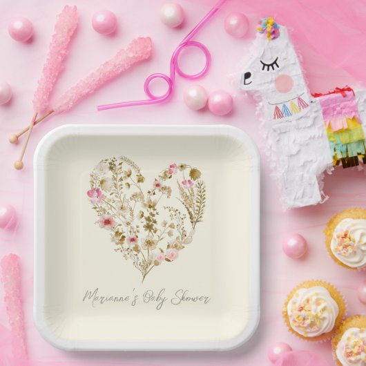 Waterverf bloemenhart Baby in bloei Baby shower Papieren Bordje (Feest)