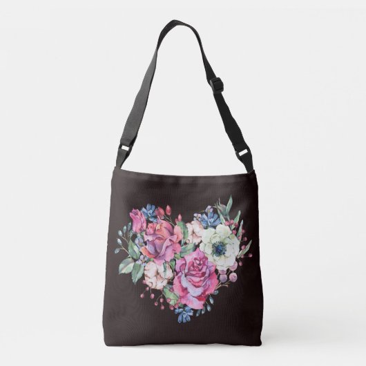 Waterverf bloemenhart: rozen. crossbody tas (Achterkant)
