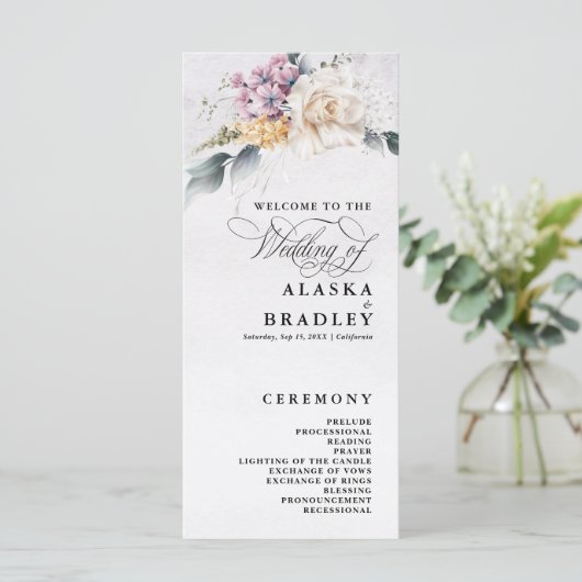 Waterverf Bloemenkalligrafie bruiloft programma (Staand voorkant)