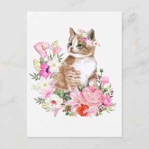 Waterverf bloemenkat briefkaart