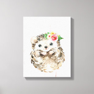 Waterverf Bloemenkind Egel, Bosdieren Canvas Afdruk