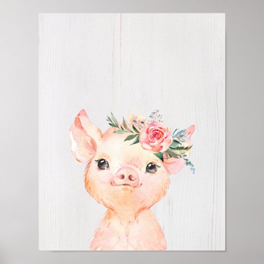 Waterverf Bloemenkind Varkentje Poster (Voorkant)