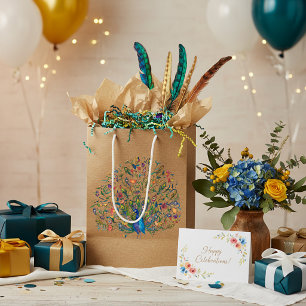 Waterverf bloemenkleuren pauw middelgrote cadeauta medium cadeauzakje
