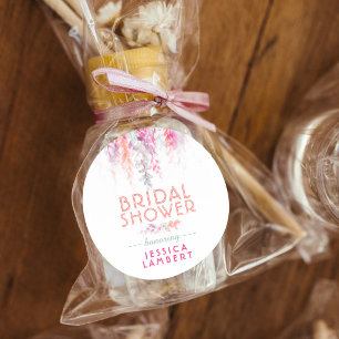 Waterverf bloemenkoraal bruidsdouche favorieten ronde sticker