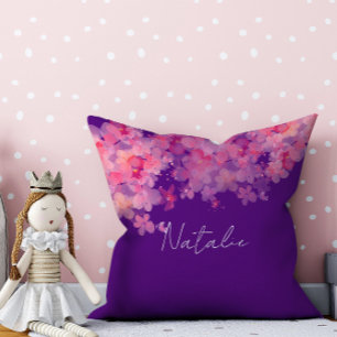 Waterverf bloemenkoraal paarse naam kussen