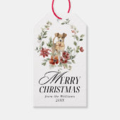 Waterverf Bloemenkrans met Hondenvrolijk kerstfees Cadeaulabel (Voorkant)