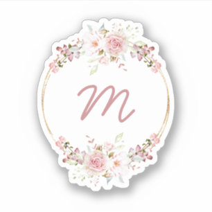 Waterverf Bloemenkrans met Monogram Sticker