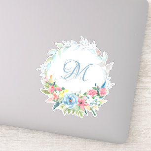  Waterverf Bloemenkrans met Monogram Sticker