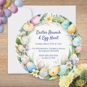 Waterverf Bloemenkrans Pasen Brunch & Eiers zoeken Kaart