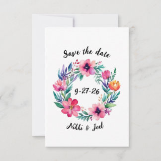 Waterverf bloemenkrans Save The Date Kaart