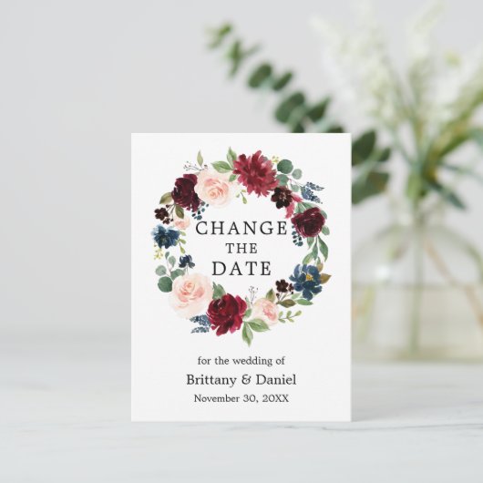 Waterverf bloemenkrans Verander de datum Briefkaart (Staand voorkant)