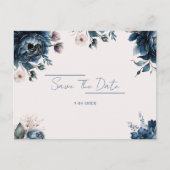 Waterverf bloemenmarineblauw Save The Date Briefka Briefkaart (Voorkant)