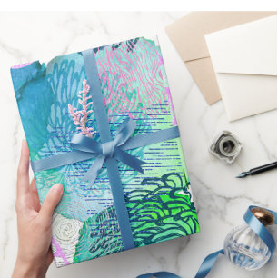 Waterverf bloemenmodern abstract blauw roze cadeaupapier