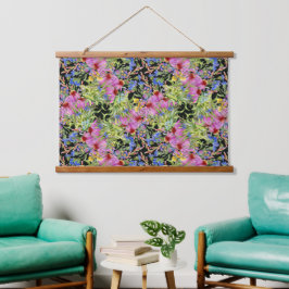 Waterverf bloemenmotief geel groen roze hangend wandkleed