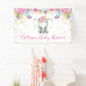 Waterverf Bloemenolifant Baby shower Spandoek (Insitu)