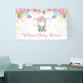 Waterverf Bloemenolifant Baby shower Spandoek (Beurs)