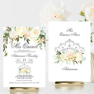 Waterverf Bloemenroze crème Ivoor Quinceañera Kaart
