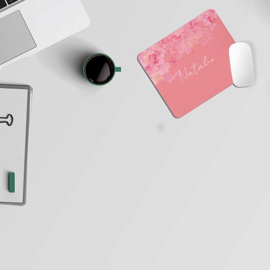 Waterverf bloemenroze koraal naam muismat