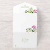 Waterverf Bloemenroze pioenen Foto Quinceañera All In One Uitnodiging (Buiten)