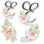 Waterverf bloemenschrift Monogram letter E Sticker (Voorkant)