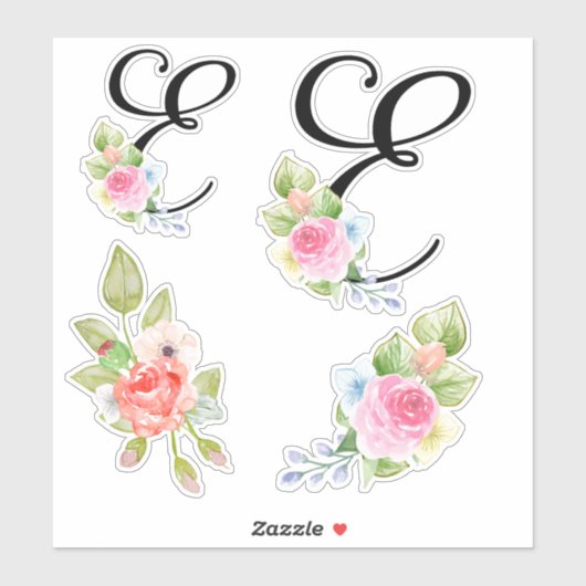 Waterverf bloemenschrift Monogram letter E Sticker (Vel)