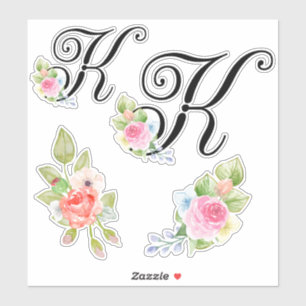 Waterverf bloemenschrift Monogram letter K Sticker