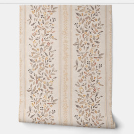 Waterverf bloemenstrepen warm okerbruin behang