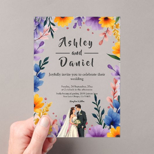 Waterverf Bloementuin Paar Zomer Huwelijk Acryl Uitnodigingen (Insitu (Draagbaar))