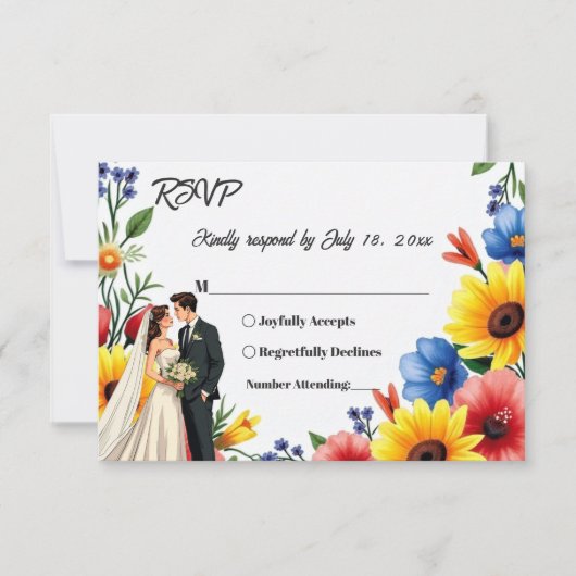 Waterverf Bloementuin Paar Zomer Huwelijk RSVP Kaartje (Voorkant)