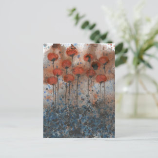 Waterverf Bloementuin Postkaart met Oranje Klaproz