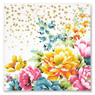 waterverf bloemenverf en gouden foto afdruk