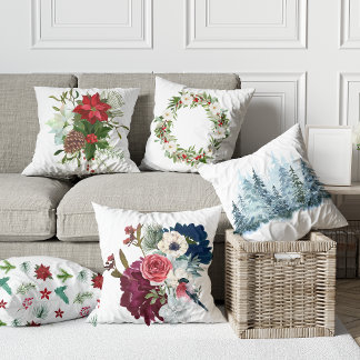 Waterverf bloemenwinter dennenbloemen Winterdecor Kussen