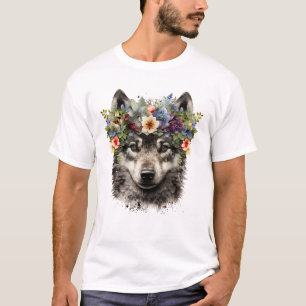 Waterverf Bloemenwolf T-shirt
