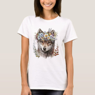 Waterverf Bloemenwolf T-shirt