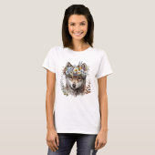 Waterverf Bloemenwolf T-shirt (Voorkant volledig)