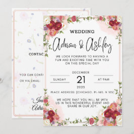 waterverf bloemetjes rode huwelijksuitnodigingen kaart