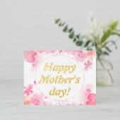 Waterverf bloemetjes roze moederdag folie feestdagen briefkaart (Staand Voorkant)