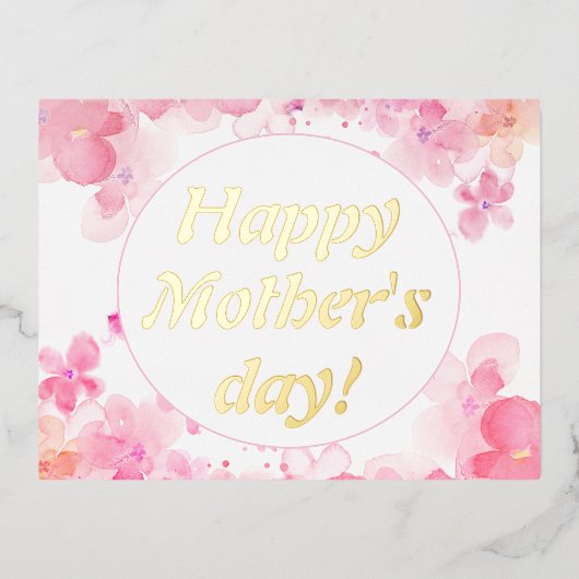 Waterverf bloemetjes roze moederdag folie feestdagen briefkaart (Voorkant)