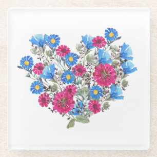 Waterverf bloemhart, heldere wilde bloemen rangsch glazen onderzetter