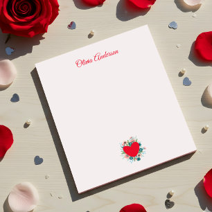 Waterverf Bloemhart Valentijnsdag Aangepaste Naam Notitieblok